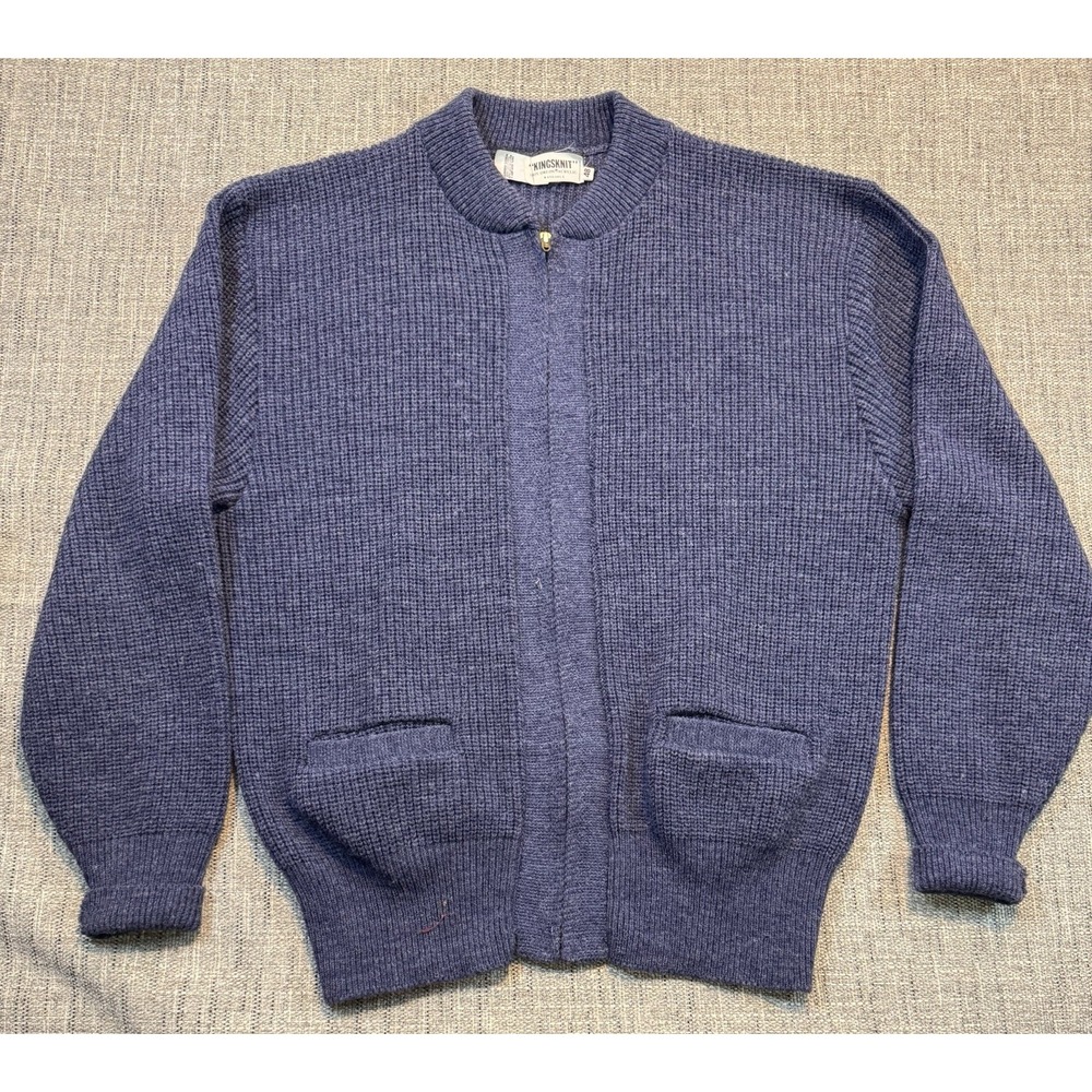 Kingsknit Zip Sweater‎ 100% Orlon Acrylic Washable Size 48 Chest 22 Length 27in